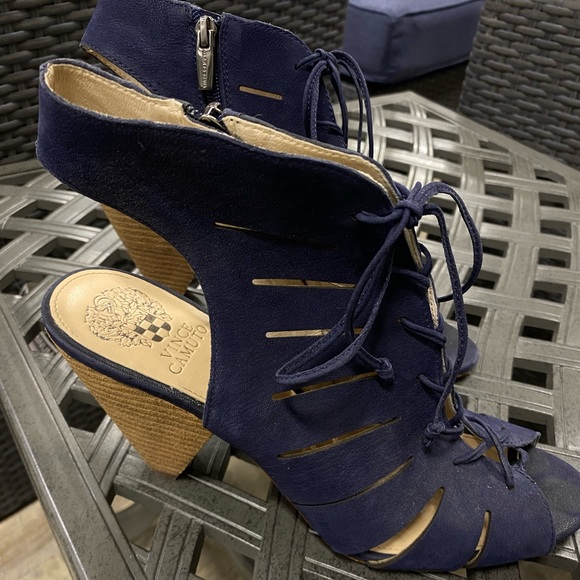 Vince Camuto Estie navy suede lace up cutout open toe heels - Picture 6 of 6